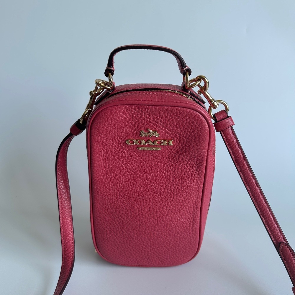 Coach Eva Watermelon Pink Pebbled Leather Crossbody Bag Excellent